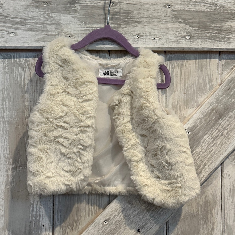 H&M Cream Faux Fur Girls Vest